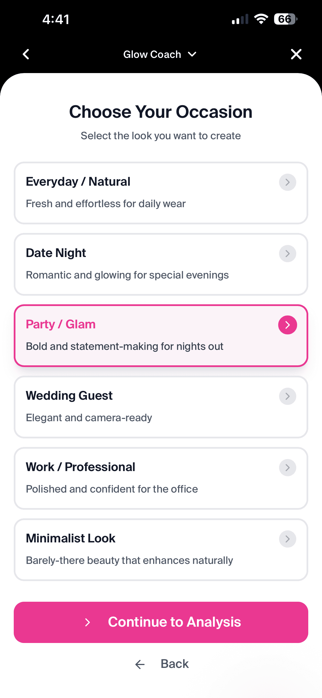 Party / Glam selected as the occasion