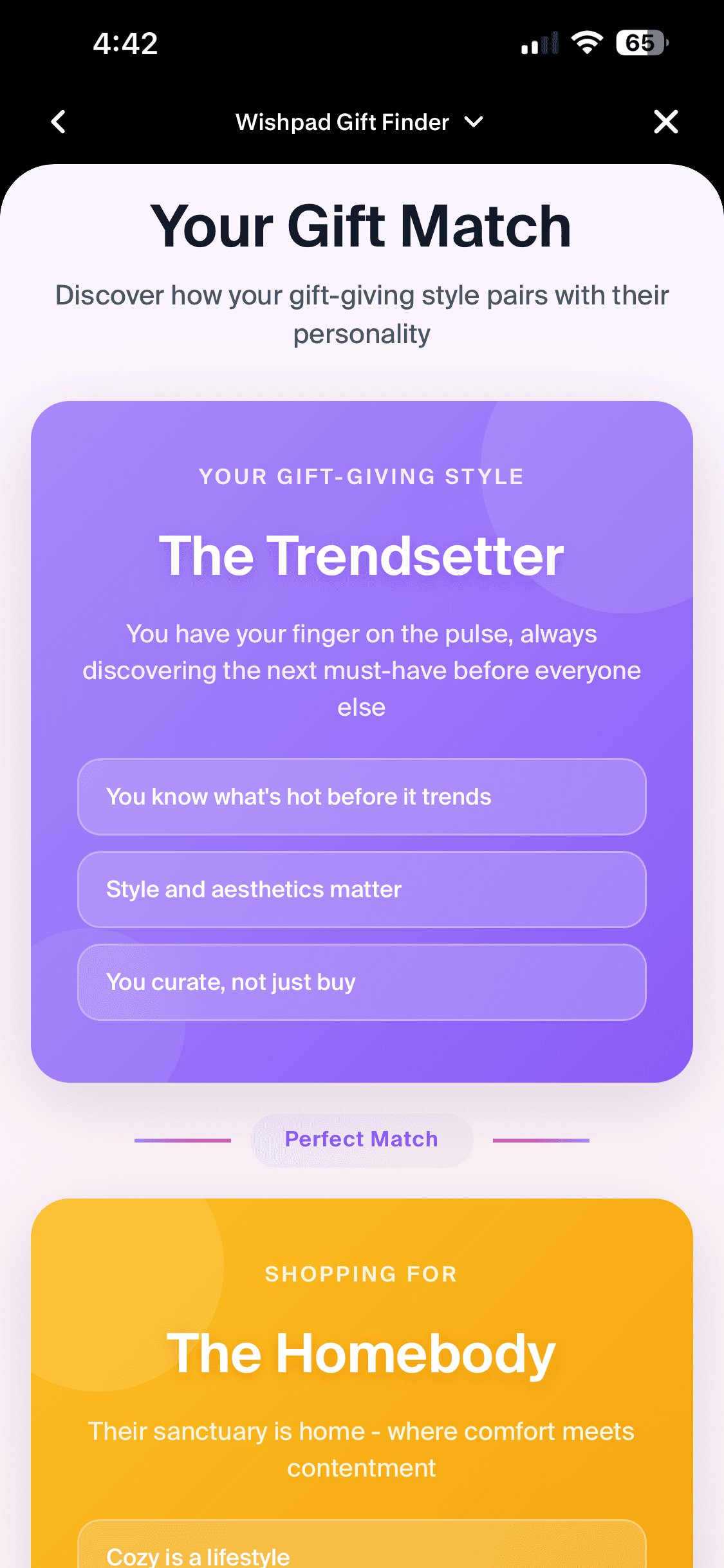 Gift-giving style result: The Trendsetter paired with The Homebody
