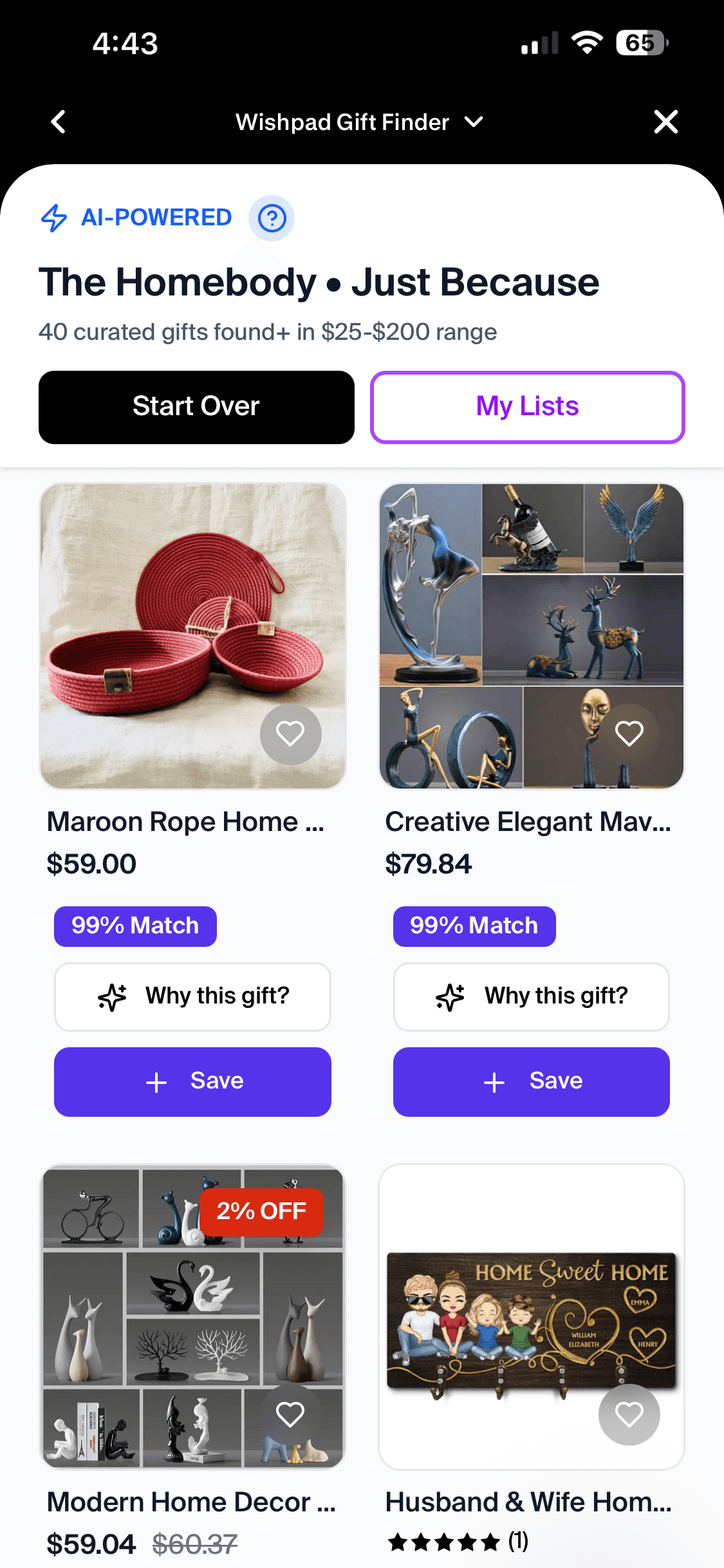 Curated gifts for The Homebody · Just Because, $25–$200 range