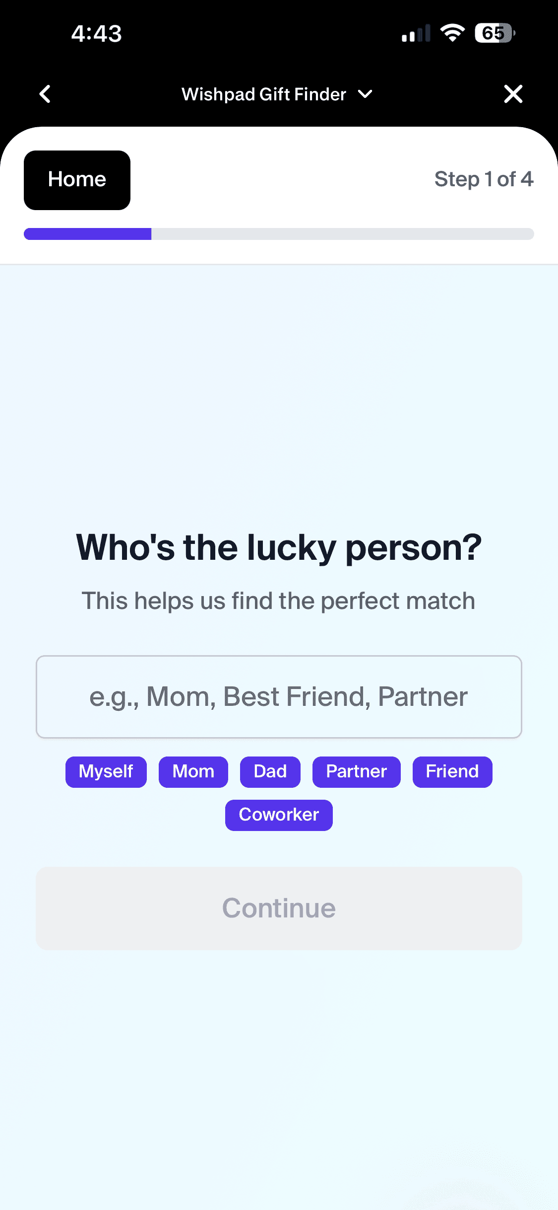 Custom search step 1 of 4: Who's the lucky person?