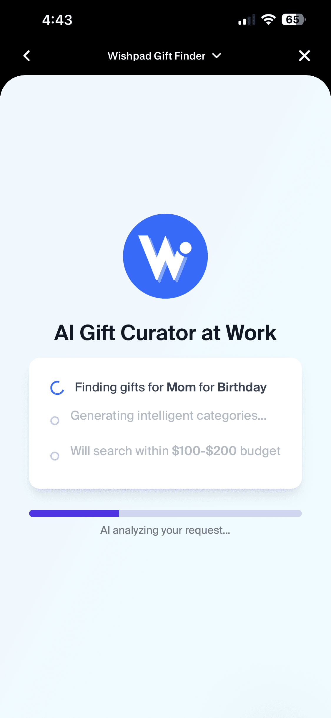 AI Gift Curator at Work, generating intelligent categories within the budget